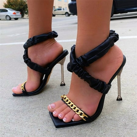 

5-10size stiletto heels closed toe for women Oversized women s shoes Summer new pleated leather European and American sandals Women s stiletto high heels