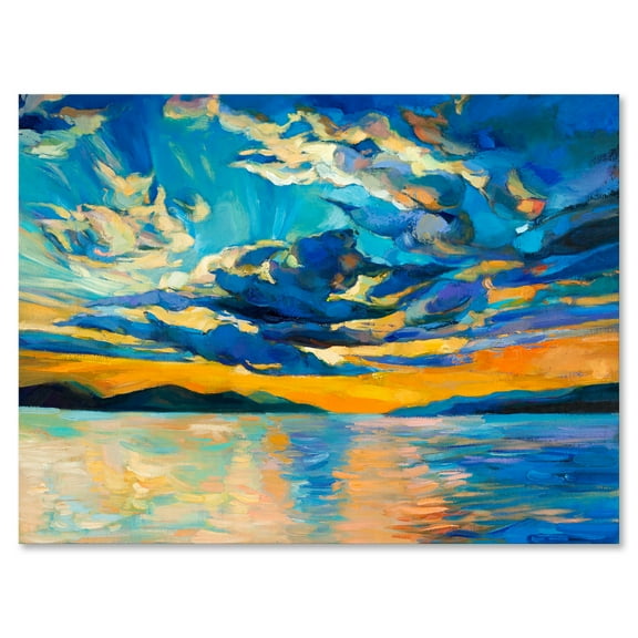 Designart ' Cloudy Sunset Over Wide Open Ocean Horizon ' Nautical & Coastal Canvas Wall Art Print