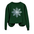 thumbnail image 5 of FYEGRE Snowflake Print Crewneck Pullover Sweatshirt Soft Warm Winter Holiday Long Sleeve Cozy Fashion Top For Women Festive Casual Apparel Dark Green M, 5 of 6