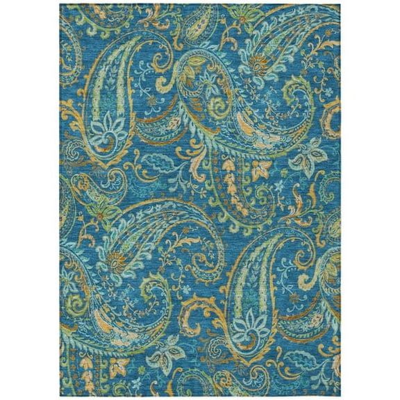 HomeRoots 561431 3 x 5 ft. Navy Blue Paisley Washable Non Skid Indoor Outdoor Rectangle Machine Woven Area Rug