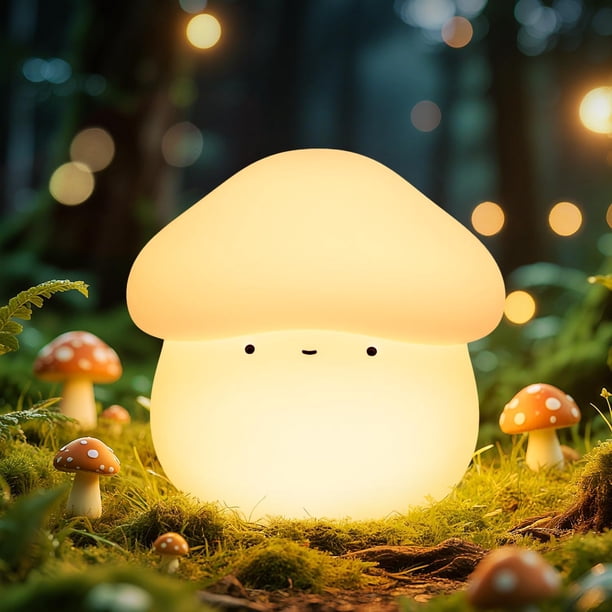 Lámpara de setas, luz nocturna con temporizador de setas , lámpara bonita regulable y de fácil , luz nocturna de silicona esponjosa, luz nocturna recargable de