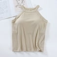 thumbnail image 2 of Mrat Cotton Tank Tops Women's Round Neck with Chest Pad and Solid Color Bottom Tops Beach Tank Tops for Women S-284 Beige M, 2 of 5