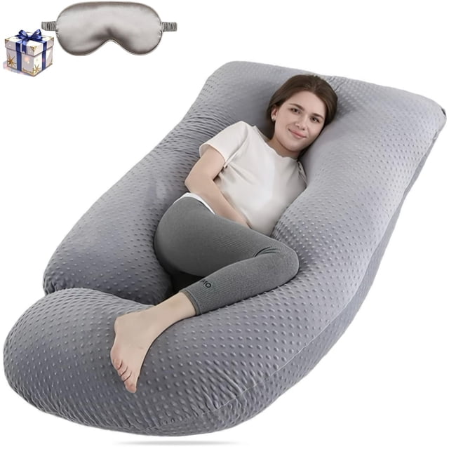 Almohadas de Embarazo para Dormir, Almohada de Maternidad con Forma de U para Adultos, Almohada de Apoyo de Mujer Embarazada de Cuerpo Completo, con Funda de Terciopelo Lavable (Gris)