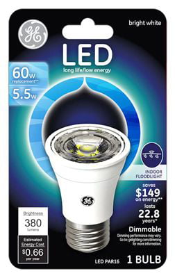 GE Lighting 26384 LED Flood Light Bulb, Indoor, Bright White, Clear Bulb, 385 Lumens, 5.5-Watts - Quantity 1
