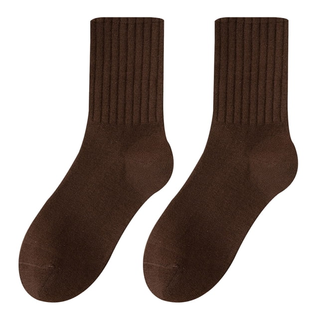 Breezora Classic Solid Color Crew Socks Mid Cushioned Tube Design All Season Cotton Blend Plush Socks Brown