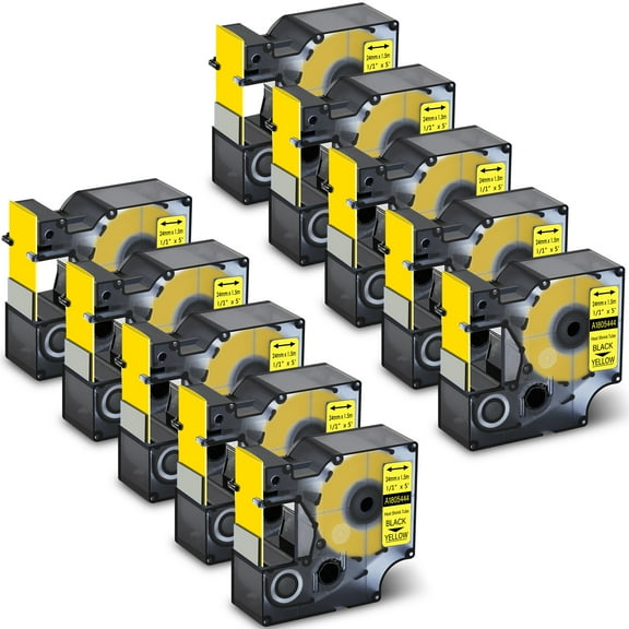 GREENCYCLE 10PK Industrial Rhino Heat Shrink Tubes Compatible for DYMO 1805444 24mm 1" Black on Yellow Cable Label Tape