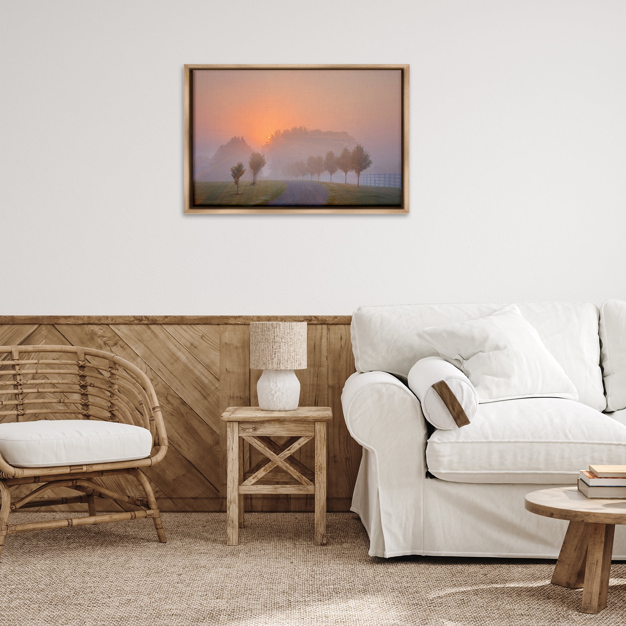 Stupell Industries Grove Path at Sunset Landscape & Nature Photography Brown Floater Framed Canvas Art Print Wall Art, 31 x 21