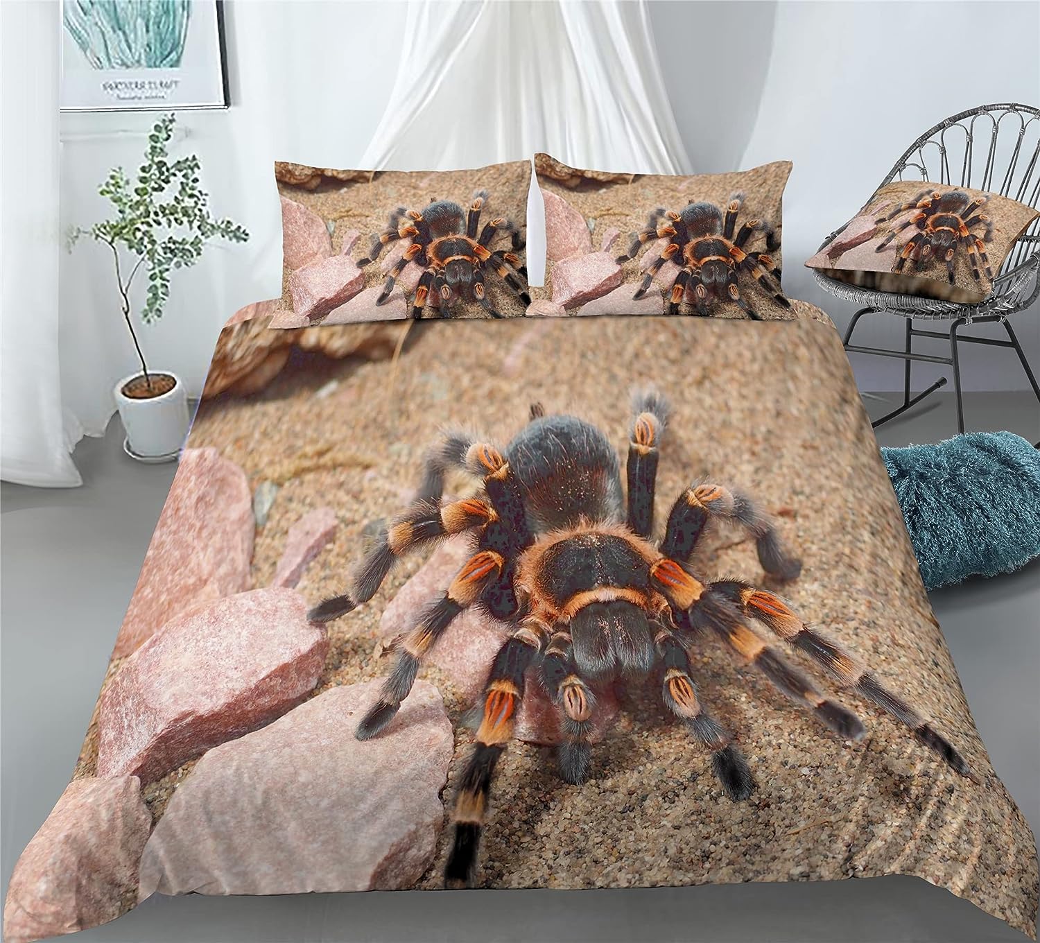 REALIN Red Spider Tarantula Bedding Spider Web Insect Theme Duvet Cover Set Girl Boy Kids Bed Sets 2/3/4PCS Quilt Covers/Sheets/Pillow Shams,Twin/Full/Queen/King