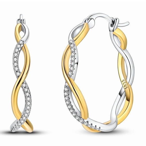 Arete Entrelazado Brillante de Dos Tonos Bañado en Plata