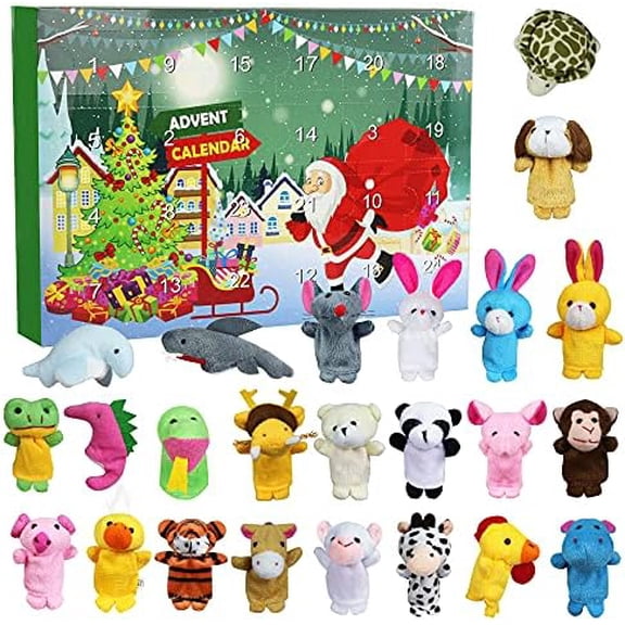 Christmas Advent Calendar 2025 for Kids 24 Days Christmas Countdown Calendar with 24 Pcs Animal Finger Puppets Plush Toys Xmas Party Favors Xmas Gifts for Toddler Boys Girls Children Teens