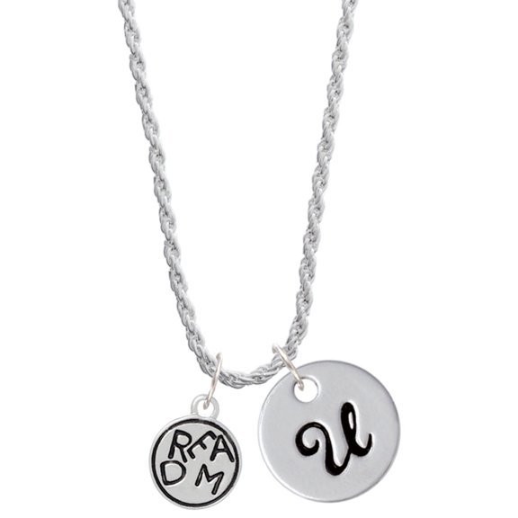 Delight Jewelry Silvertone Dream in Circle Silvertone Script Initial Disc - U - Charm Necklace, 20"+3"