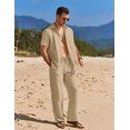 thumbnail image 3 of COOFANDY Mens Linen Sets Outfits 2 Piece Short Sleeve Button Down Shirts Summer Beach Pants Resort Wear Outfits, 3 of 6