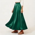 thumbnail image 4 of LWavelet Women Satin Flared Midi Skirt Elastic Drawstring Waist Elegant Evening Wedding Guest Skirt Dark Green M, 4 of 6