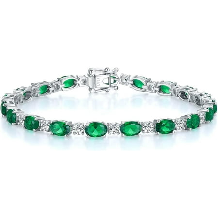 Gems Jewels 5.00 Ctw Oval Cut Green Emerald Womens Tennis Bracelet 14K White Gold Plated 925 Sterling Silver