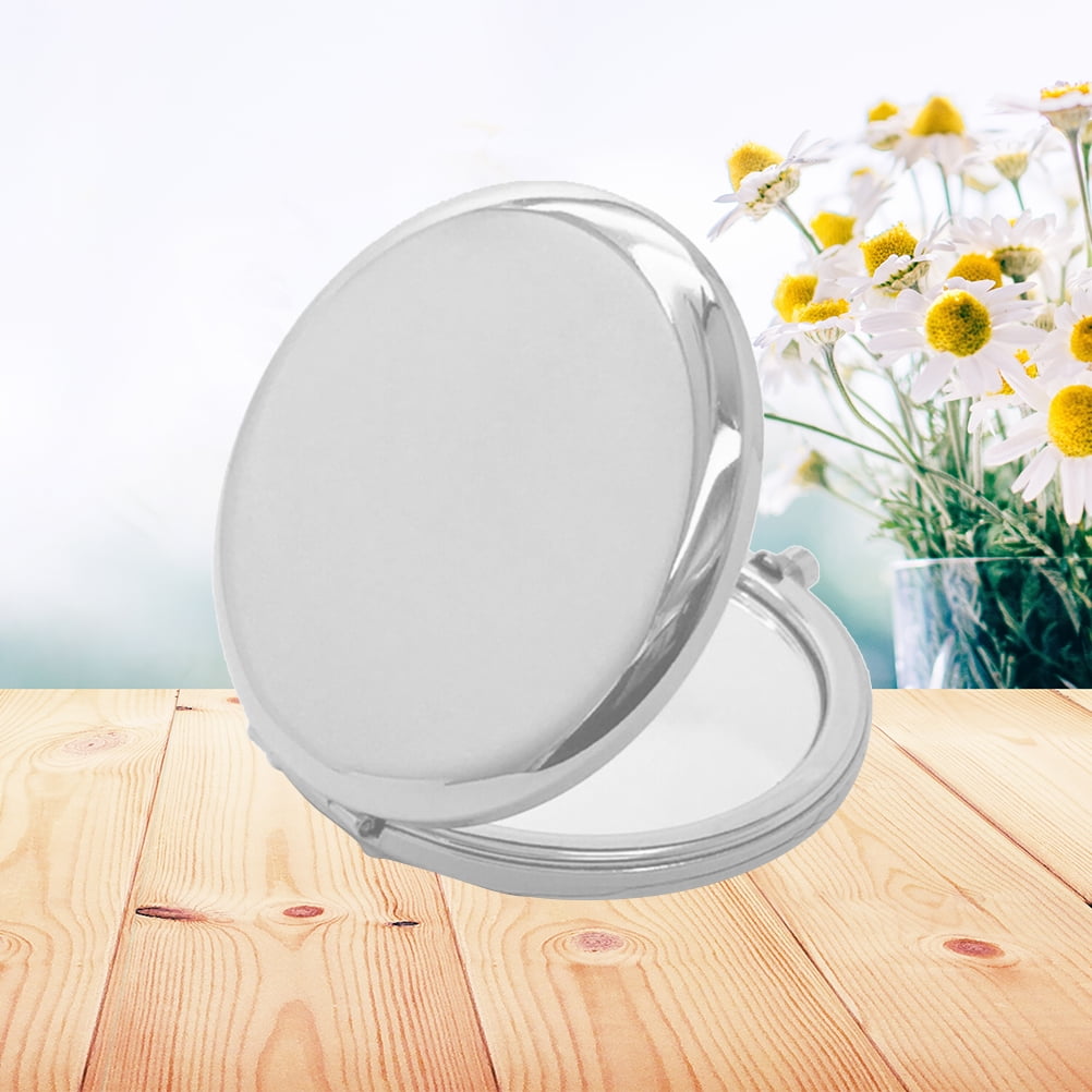 ★Fennec★ GLOSS POCKET MIRROR SILVER Portable Compact Folding Pocket Mirror Double Sided Round