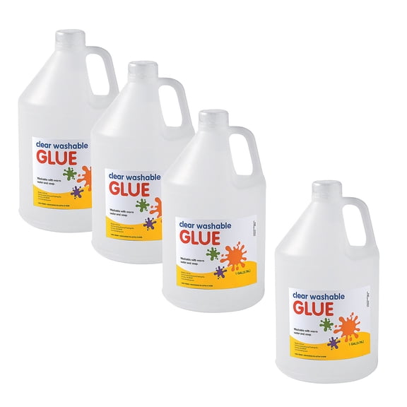 Fun Express Bulk 4 Pieces Clear Washable Glue Gallon Bottles