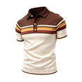 thumbnail image 3 of Polo Shirts for Men Vintage Striped Collared Athletic Henley Golf Shirts Classic Loose Casual Tops Soft Work Blouse Khaki2 M, 3 of 5