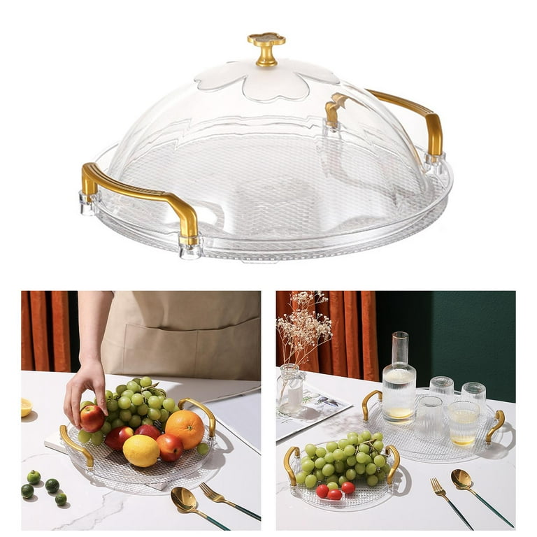 Divided Serving Tray with Lid & Handle Clear Round Platter Food