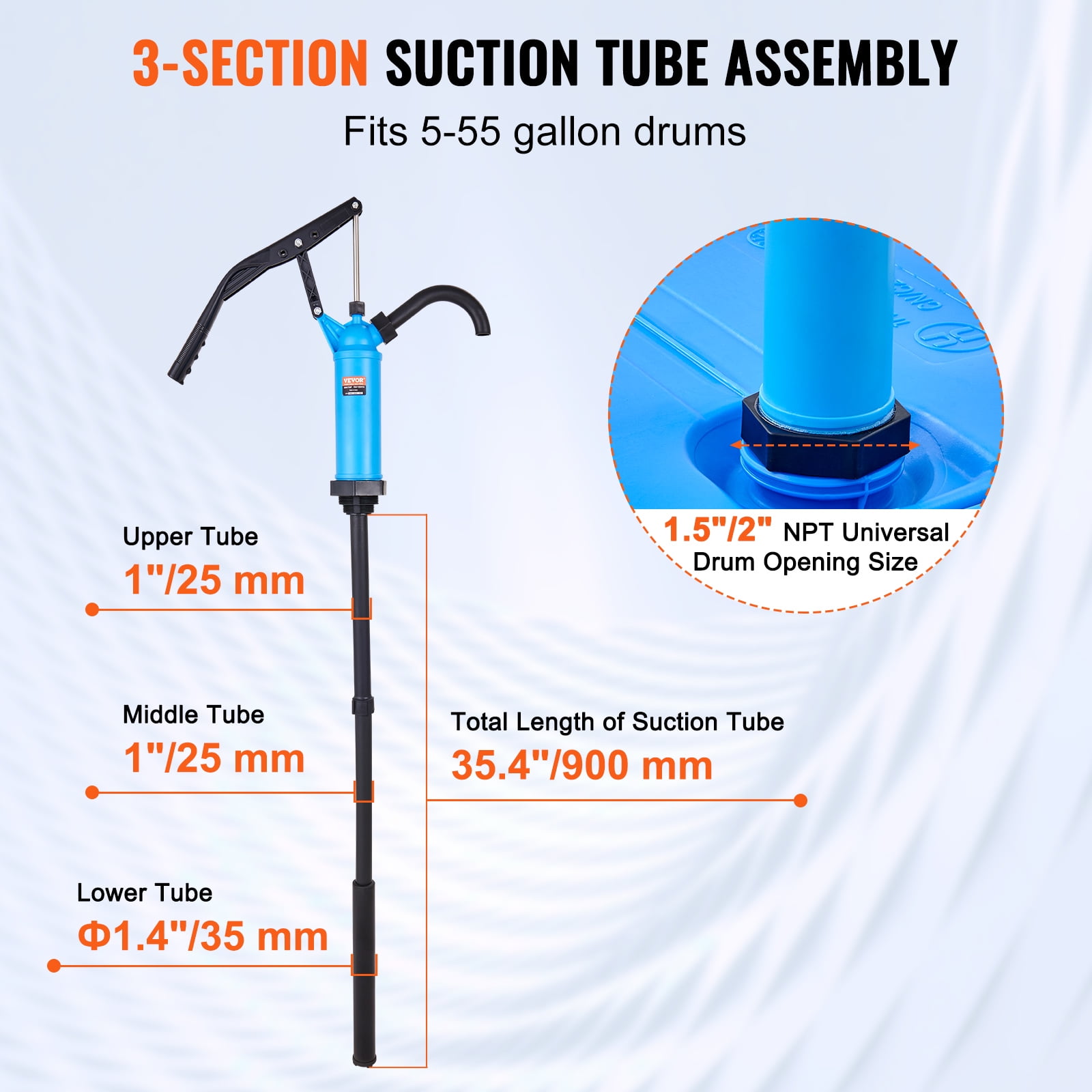 VEVOR Lever Action Barrel Pump Drum Pump Fits 5-55 Gallon Drums Water Transfer