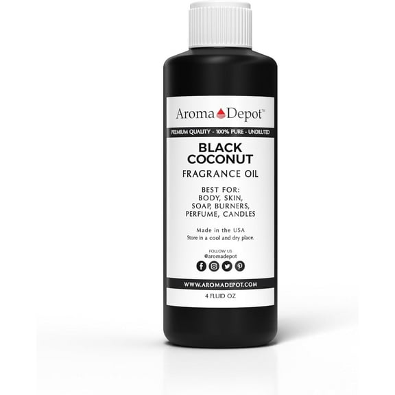 Aroma Depot Black Coconut Fragrance Oil, 4 fl oz, Warm Coconut Scent, for Candles, Soap Making & Diffusers