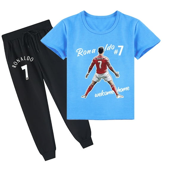 Cristiano Ronaldo Girls Crew Neck Cotton Short Sleeve T-shirt & Long Pants Kids Summer Fashion Casual Top Sets Outfits