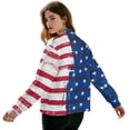 thumbnail image 3 of COEQINE Bomber Jacket Women Full Zip Relaxed Fit Y2k Jackets Lightweight Trendy Varsity Shacket Coats Stand Collar Windbreaker Patriotic USA Flag Fall Clothes, 4X-Large, Vintage American Flag, 3 of 7
