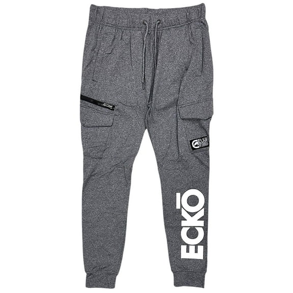 Ecko Unltd Men's Sweatpants Side Cargo Pockets Puff Print Fleece Jogger (Small, Grey Marled)