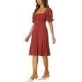 thumbnail image 4 of INSPIRE CHIC Women's Summer Drawstring Sweetheart Neck Puff Sleeve a Line Midi Dress, 4 of 5