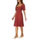 thumbnail image 4 of Vestido midi de línea A con escote en forma de corazón y mangas abullonadas de INSPIRE CHIC para mujer, verano, rojo L, 4 of 6