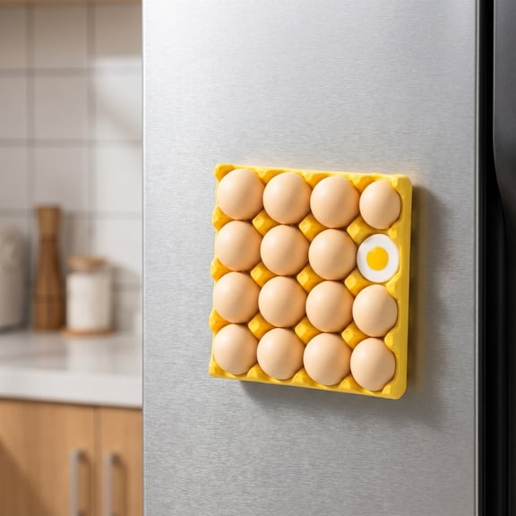Egg Shape Refrigerator Magnet Set, 3D Egg Tray Refrigerator Magnets, Realistic Egg Fridge Magnets With Half Boiled Egg Decor, Cute Kitchen Food Themed Decorative, For Home Kitchen Office