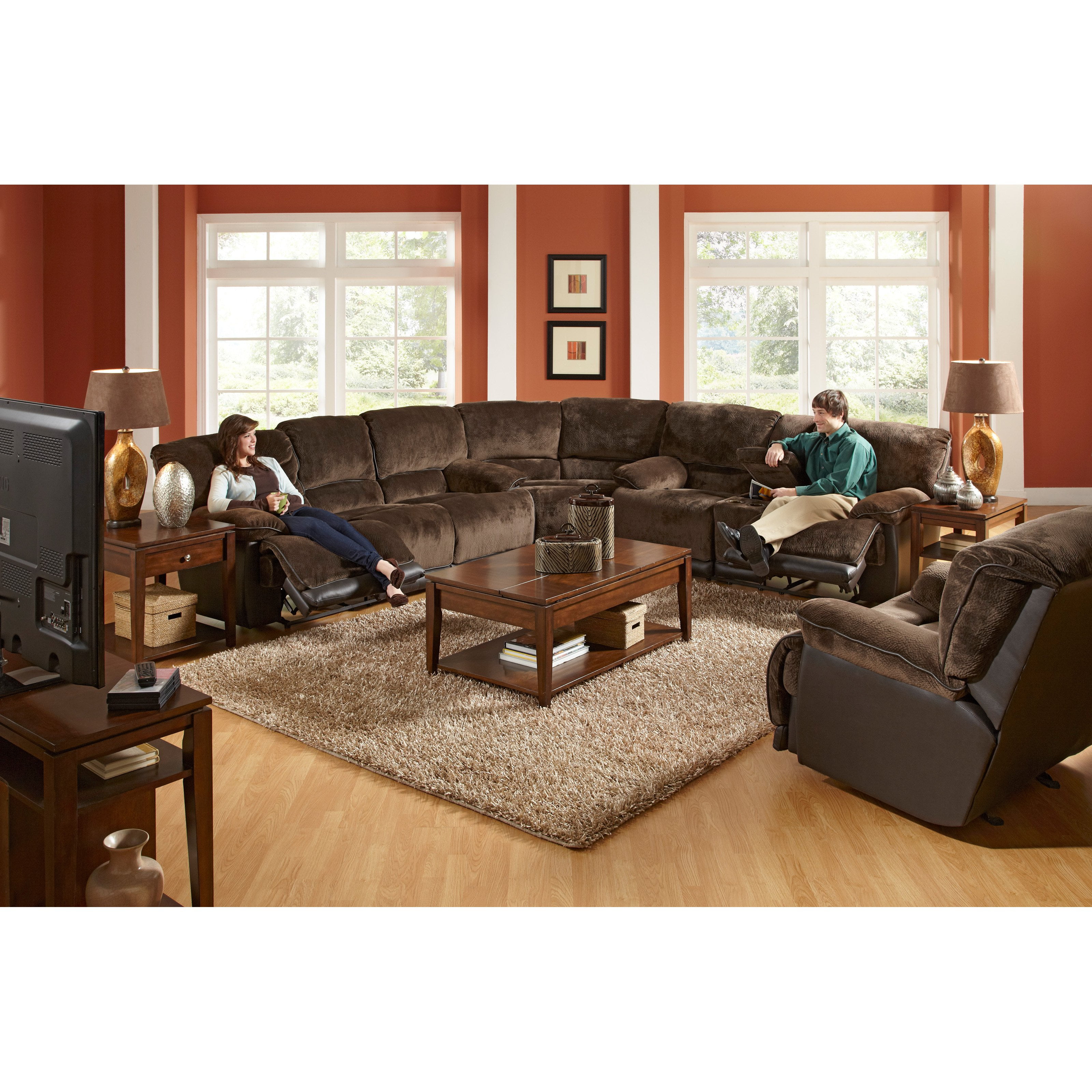 Catnapper Escalade Reclining Sectional Chocolate Com
