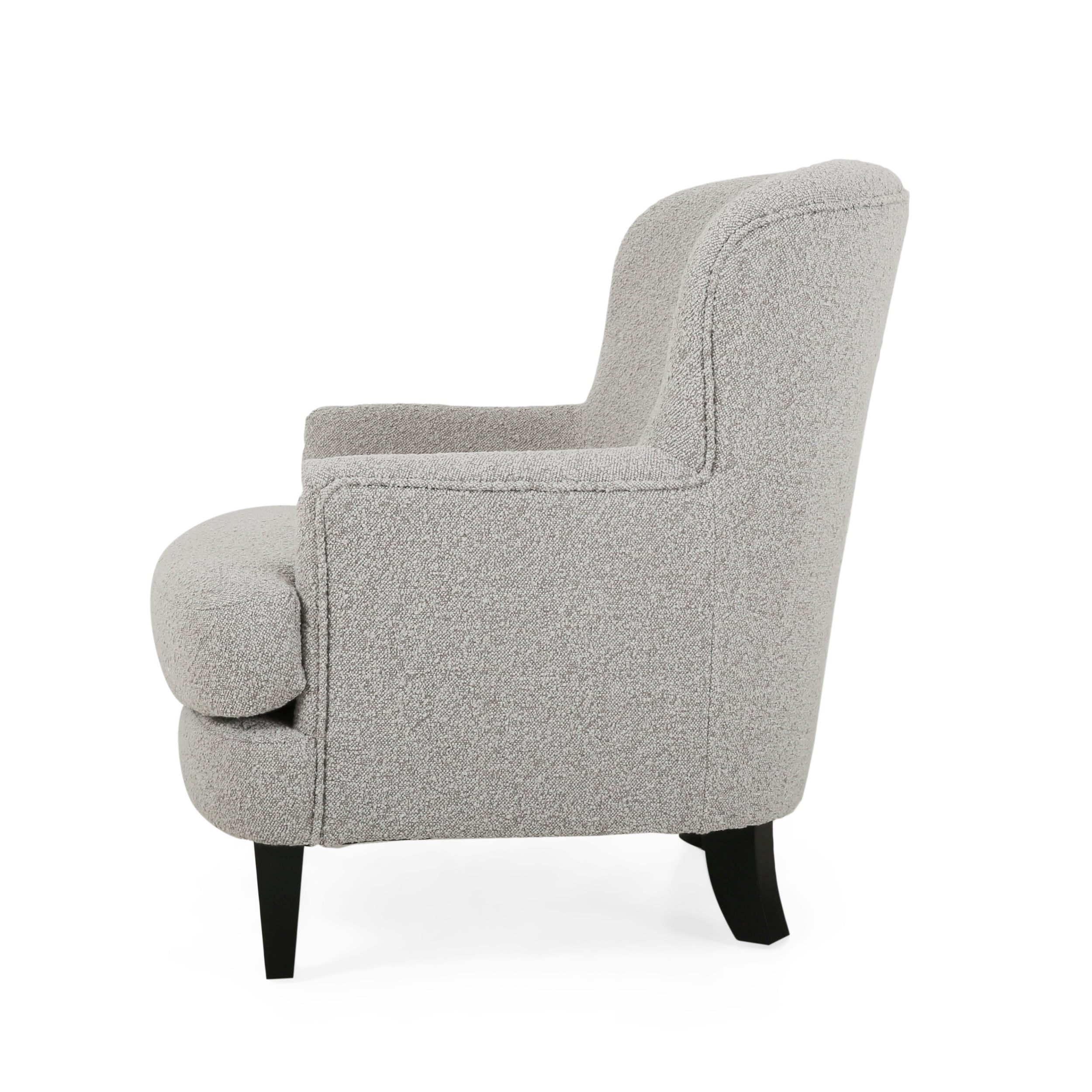 Noble House Willey Boucle Upholstered Club Chair and Ottoman Set, Stone and Matte Black