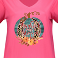 thumbnail image 3 of Inktastic Thankful and Blessed Teal Cheetah Pumpkin Women's Plus Size V-Neck T-Shirt, 3 of 4