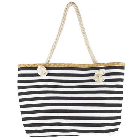Check Small Tote - Lux Accessories Women's Small Black and White Stripe Tote Beach Bag