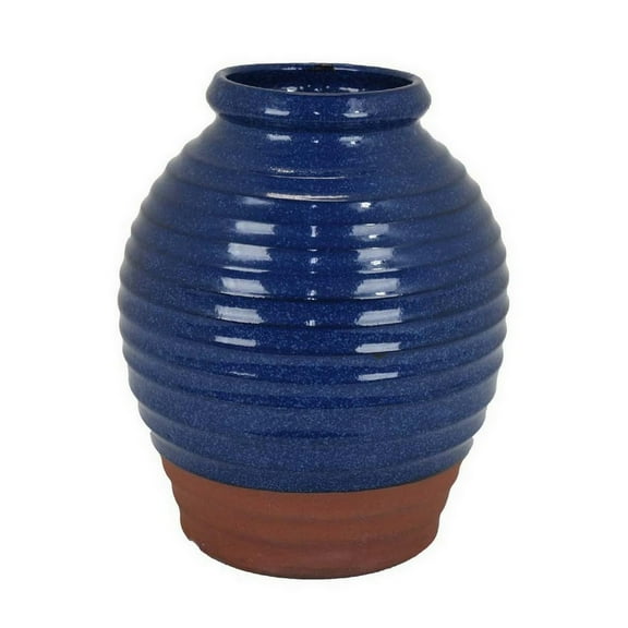 Kohl 15 Inch Decorative Vase, Pot Shape, Ceramic, Blue and Brown Finish