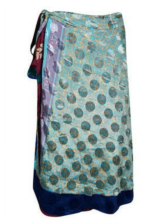 Mogul Womens Beach Long Wrap Skirt Blue Print Skirt One Size