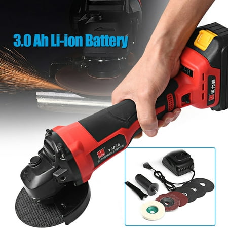 Rechargable 21V Electric Cordless Brushless Grinder with 3.0Ah Lithium Li-ion Battery 100mm Angle Grinding Cutting Machine Kit with Box &