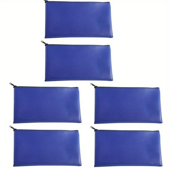 YanJici Rectangular Zipper Pouches Faux Leatherette Security Bank Deposit Bag Blue 6 Pack 28 x 16 cm