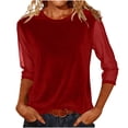 thumbnail image 2 of Women Crewneck Velvet T Shirts 3/4 Length Sleeves Pullover Casual Dressy 2026 Summer Velour Tunic Blouses, 2 of 5