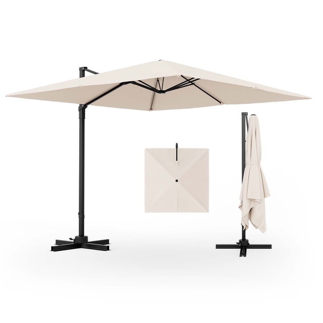 Costway Parasol Suspendu Déporté Carré de 9,5 Pi pour Patio, 2 Niveaux, Rotation 360°, Extérieur, Beige