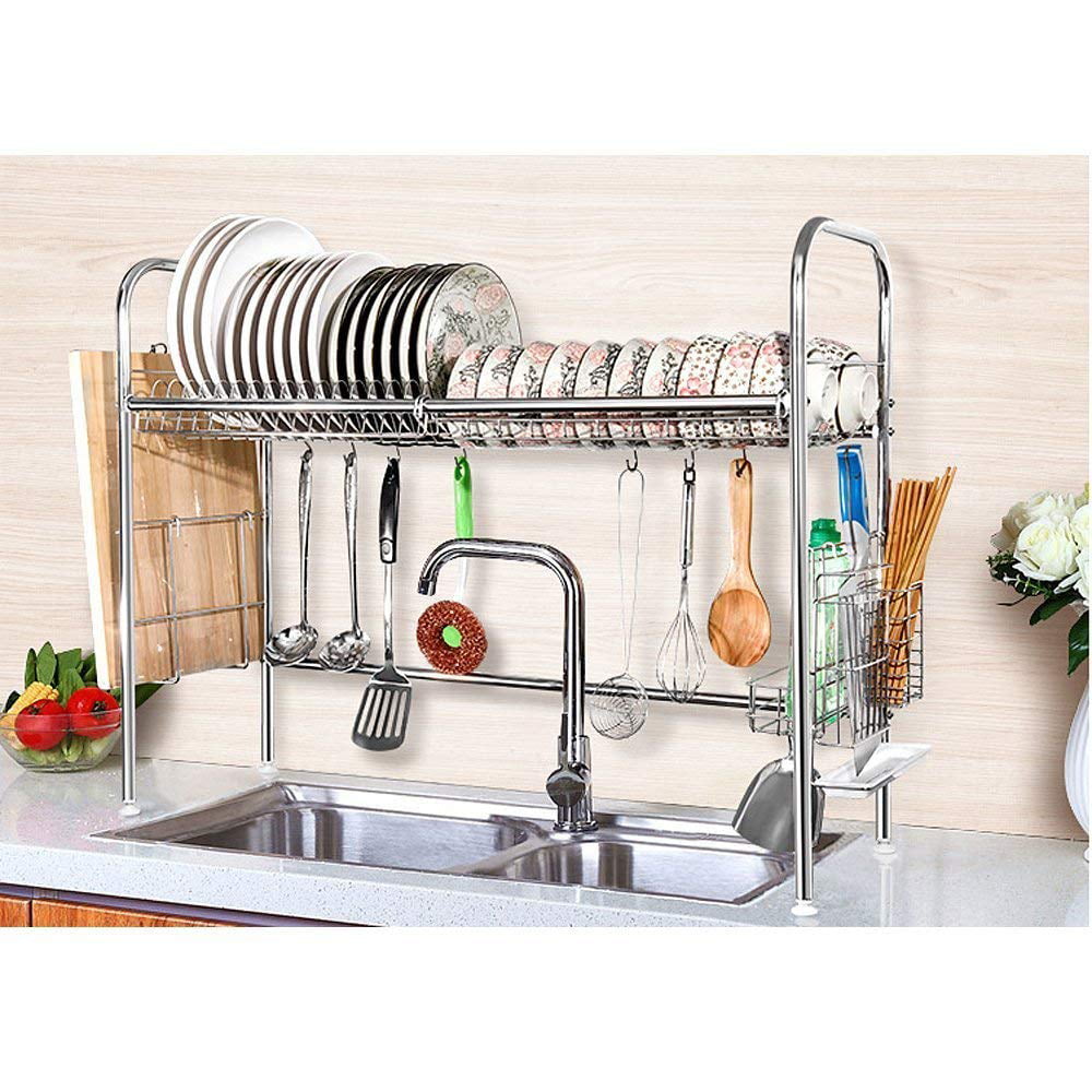 Waroomhouse Adjustable Dish Rack Wide Usage Space Aluminum Built-in Dish  Drying Rack Household Supplies 