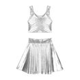 thumbnail image 4 of YONGHS Women's Alien Set Cheer Leader Outfit Metallic Crop Tank Top with Ruffle Skirt Hair Hoop Silver L, 4 of 7