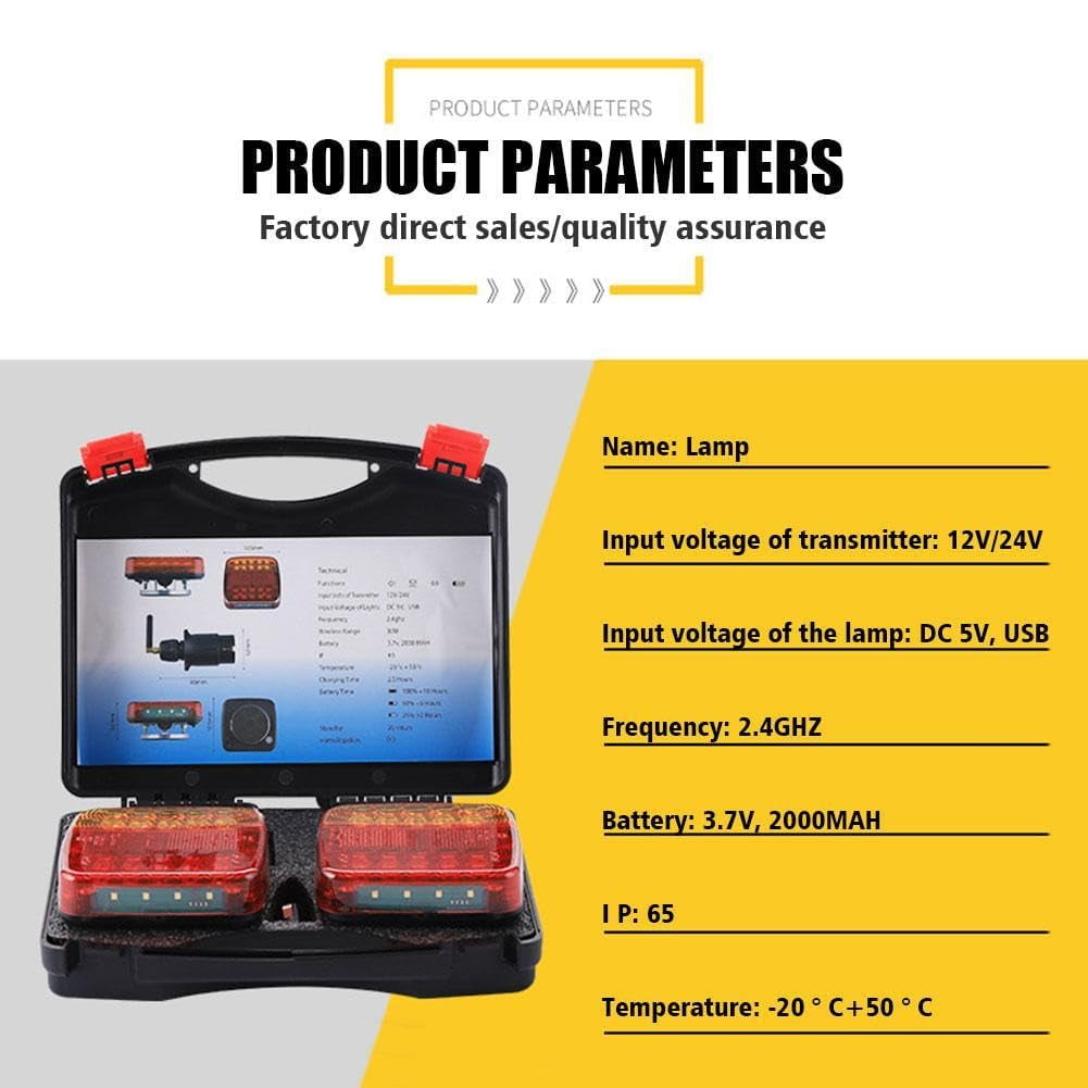 Wireless Trailer Lights Magnetic,Wireless Trailer Lights,2026 New Led Wireless Tail Lights for Trailer,Rechargeable Towing Light Kit with Powerful Suction Base for Trucks,Boat,RV,Vehicle