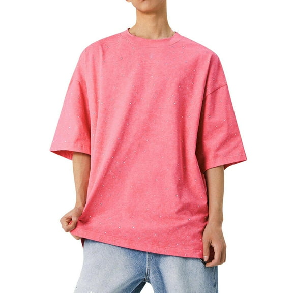 Oversized T Shirts for Men Shiny Sequins Basic Tees Loose Fit Baggy Shirts Hipster Hip Hop Cotton Tops Streetwear