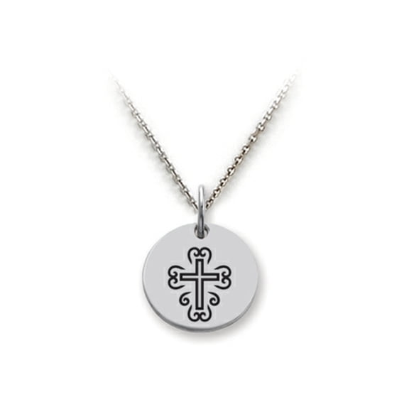 Stellar White� 925 Sterling Silver Cross Ornate Disc Pendant Necklace - Chain Included