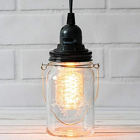 

Fantado Frosted Pearl White Mason Jar Pendant Light Kit Wide Mouth Clear Cord 15FT by PaperLanternStore