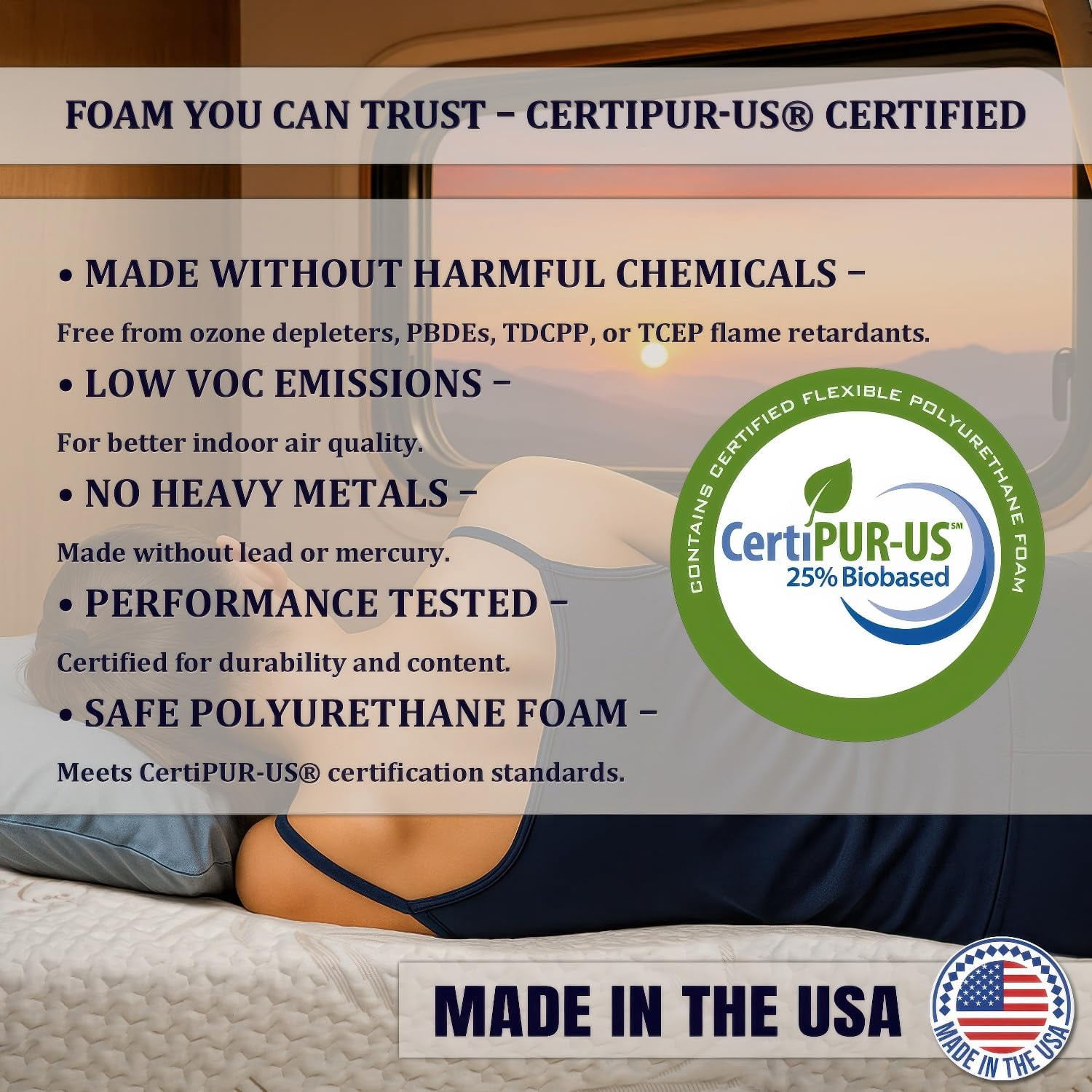 Foamma 4" x 48" x 75" High Density Gel Memory Foam RV Bunk Mattress Replacement Topper for Camper Truck & Travel Trailer - Organic Cotton Cover, Firm Support, CertiPUR-US Certified, Made in USA