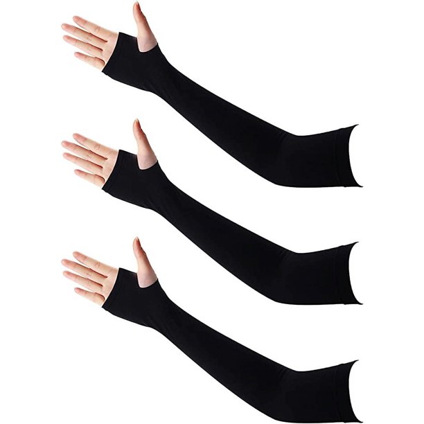 Brazalete para Dedo (Negro), 3 Pares de Brazalete de Enfriamiento con Protección UV, Brazalete de 3 Colores, Brazalete para el Sol de Verano para Mujer, Brazalete para Tatuaje para Montar en Bicicleta