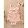 thumbnail image 2 of Coduop Toddler Baby Girl Ribbed Sleeveless Bow Suspender Romper Casual Summer Jumpsuit + Headband, 2 of 7