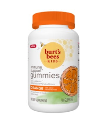 Burt's Bees Kids Immune Support Gummies: Vitamin C and Zinc, Natural Manuka Honey, Orange Flavor, 50 count